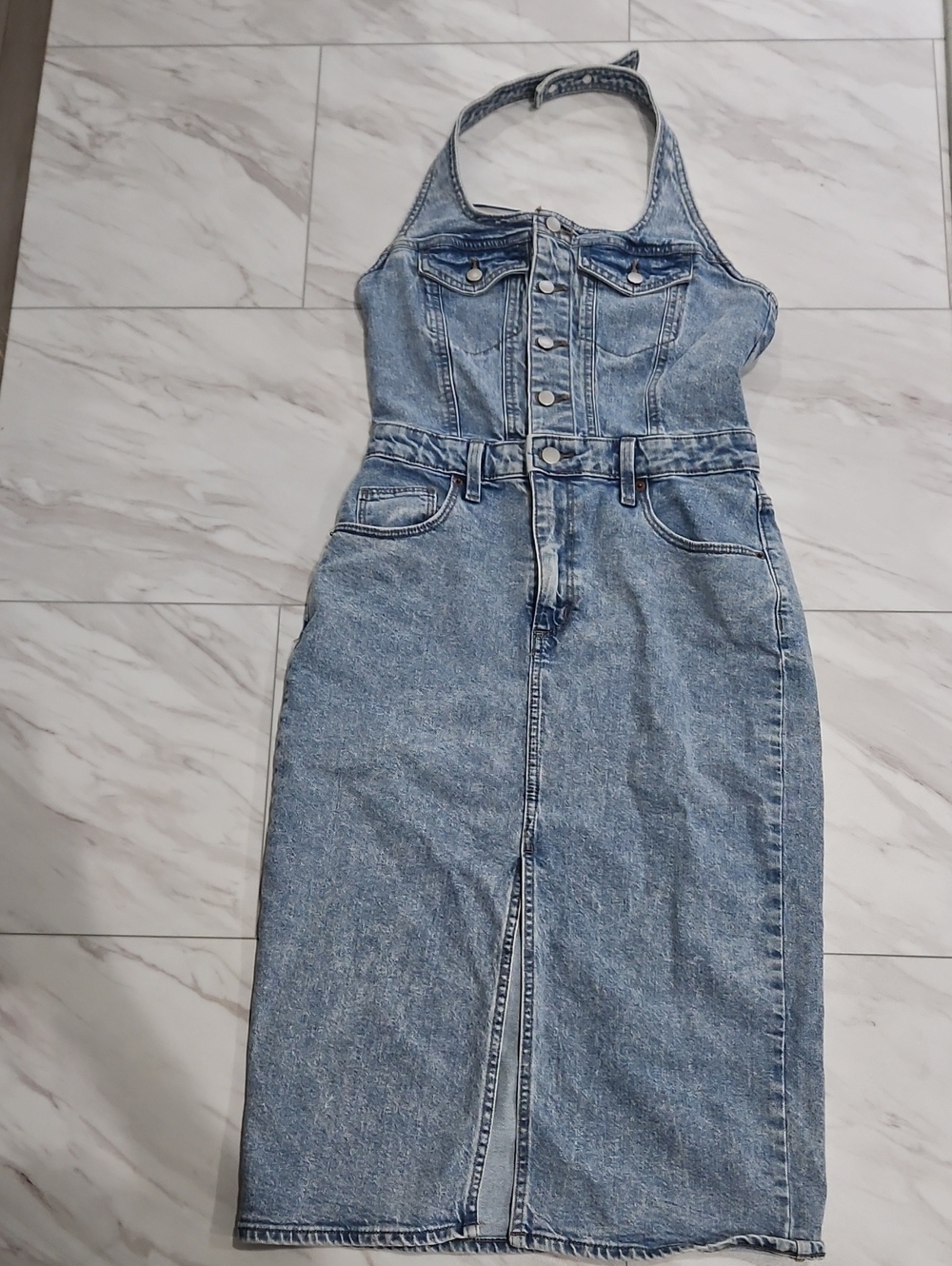 Universal Thread Light Blue Denim Halter Dress